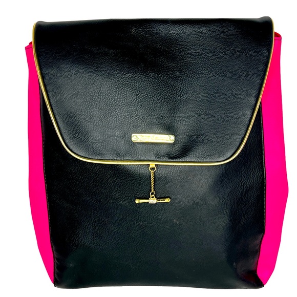 Juicy Couture Handbags - Juicy Couture Black & Pink Color Block Gold Tone Faux Leather Backpack